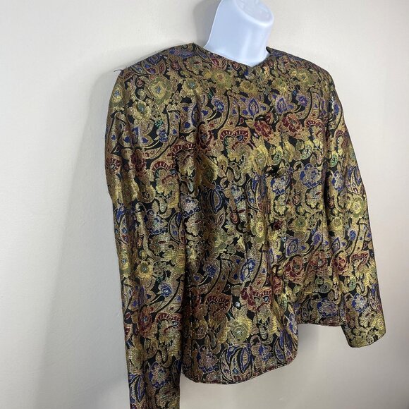 Vintage Womens Brocade Metallic Old Money Jacket 10 Gold Blazer Special Event - Picture 7 of 10